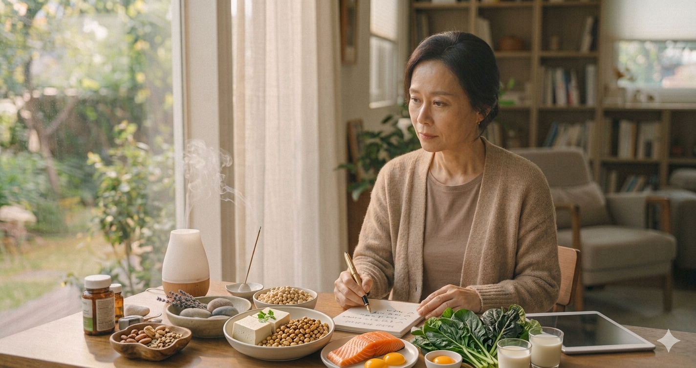 갱년기 식단과 영양 체크리스트: 식습관, 칼슘·비타민 D·단백질, 이소플라본, 줄일 음식